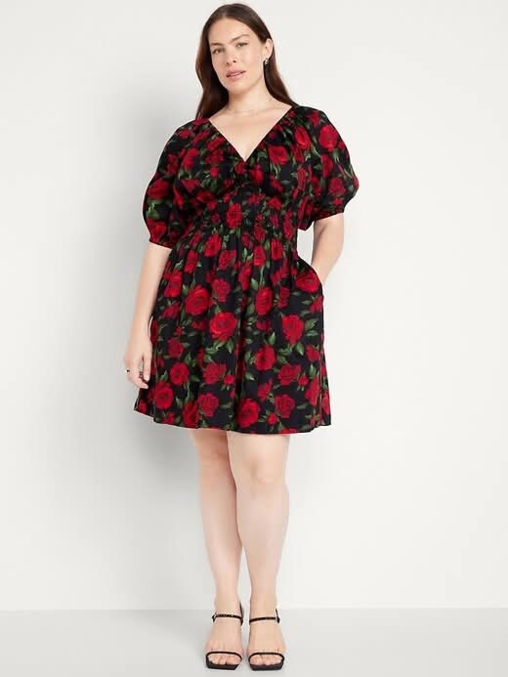 NWT Old Navy Red Rose Waist-Defined Mini Dress